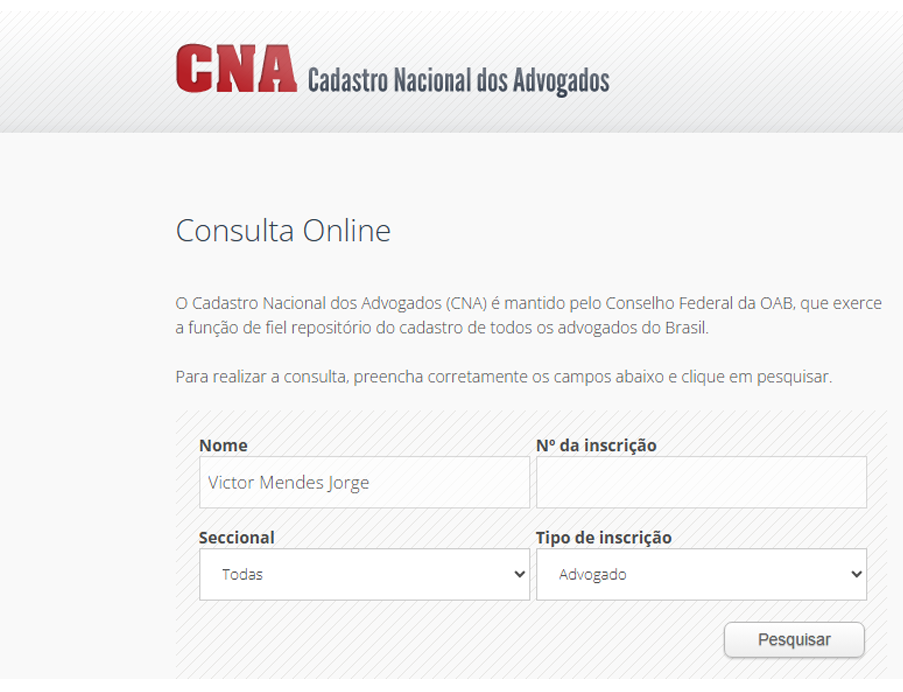 Exemplo de como consultar a OAB